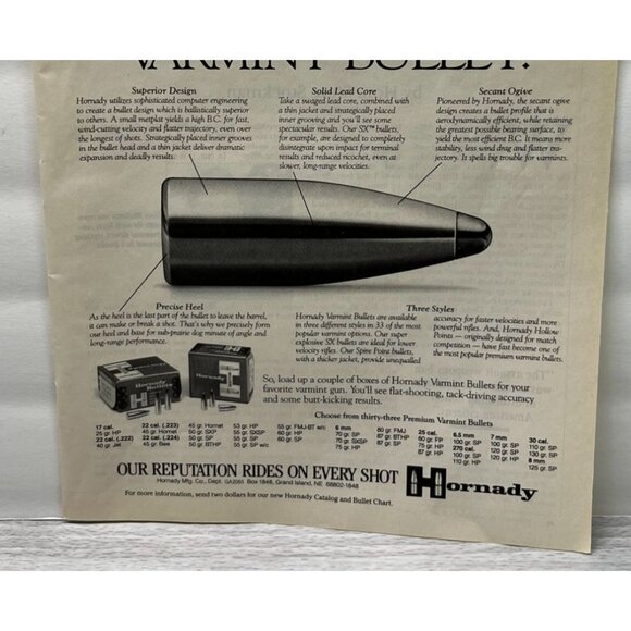 Hornady Varmint Bullets Vintage Print Ad 1990s Flat-Out Accurate Ammo Profile - Picture 5 of 6